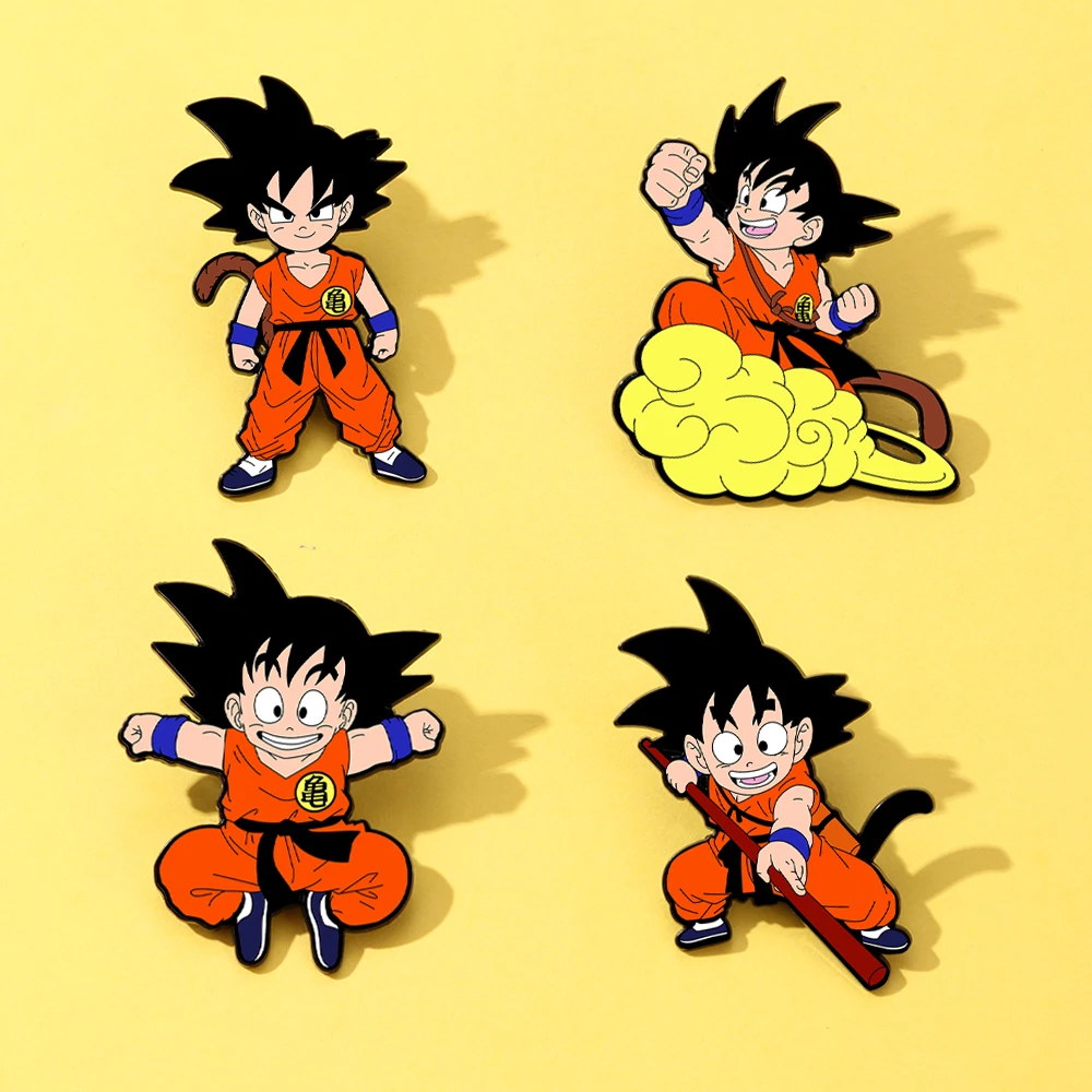 4 Broches de Metal Esmaltados de Personajes de Dragon Ball Z (Son Goku) para Ropa y Accesorios de Mochila, Regalos